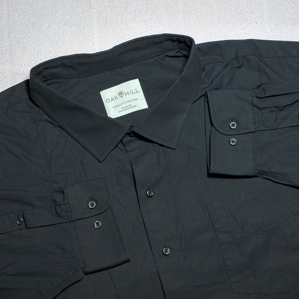 Oak Hill Button Up Shirt Mens 22-34/35 Pocket Classic Fit Non-Iron Solid Black